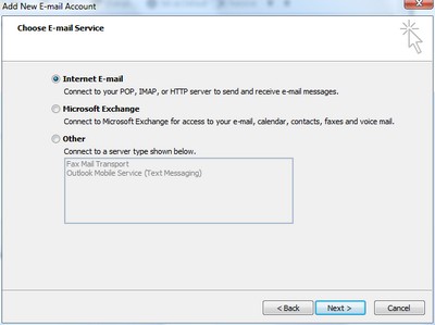 step 3 select internet e-mail option and click next