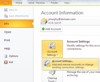 step 1 select file menu and then account settings